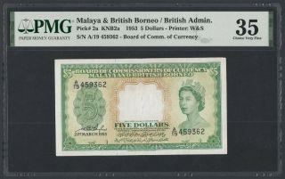 Malaya & British Borneo 5 Dollars 1953 (pick 2a) Pmg - 35 (a/19)