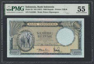 Indonesia 1000 Rupiah 1957 Aunc (pick 53) Pmg - 55