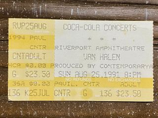 Van Halen Ticket Stub - 1991 For Unlawful Carnal Knowledge,  Riverport St.  Louis