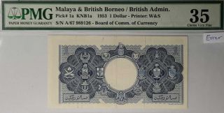 Pmg 35,  1953 Malaya/british Borneo/british Admin 1 Dollars (, Free1 Note) 10684