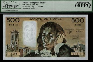 Tt Pk 156g 1988 - 90 France Banque 500 Francs Pascal Lcg 68q Tied As Best