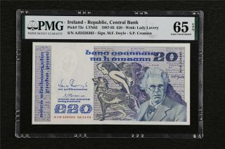 1987 - 92 Ireland - Republic Central Bank 20 Pounds Pick 73c Pmg 65 Epq Gem Unc