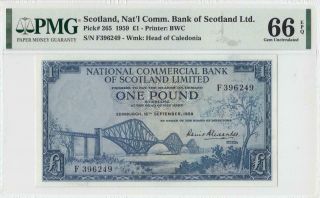 1959 National Bank Of Scotland 1 Pound 396249 Rare ( (pmg 66 Epq))