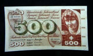 1968 Switzerland Rare Large Banknote 500 Francs Vf,  /xf