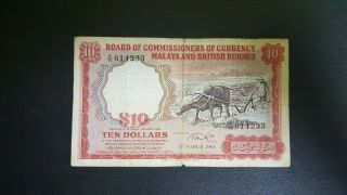 Bank Of Malaya And British Borneo,  10 Dollars 1961,  Vg