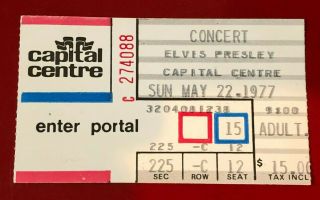 Rare 1977 Elvis Presley Concert Ticket Stub Capital Centre Landover,  Md
