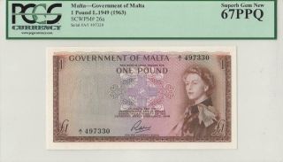 1949 Government Of Malta 1 Pound Qeii Consecutive 1 Of 2 ( (pcgs 67 Ppq))