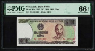 P - 103a Vietnam State Bank 2000 Dong Banknote 1987 (nd 1988) Gem Unc Pmg66epq