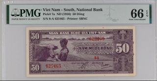 South Vietnam 50 Dong Nd 1956 P 7 A Gem Unc Pmg 66 Epq Top Pop