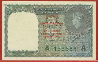 Burma (1945) Overprint On Government Of India 1 Rupee (pick 25b) Xf/au