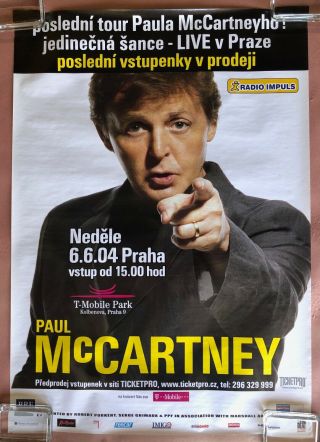 Paul Mccartney Prague 2004 World Tour Concert Poster Czech Republic Beatles