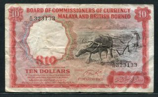 Malaya & British Borneo 1961,  10 Dollars,  323133,  P9a,  Vf