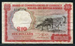 Malaya & British Borneo 1961,  10 Dollars,  745258,  P9a,  Vf
