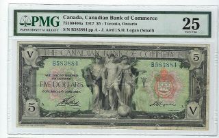 1917 $5 The Canadian Bank Of Commerce Currency Toronto Pmg Vf 25