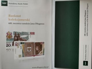 Poland 20 zlotych 2015 600th Anniversary.  JAN DLUGOSZ Folder,  Leaflet P 188 2