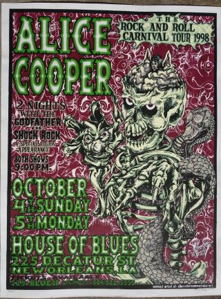 Alice Cooper Concert Poster,  Allen Jaeger,  House Of Blues 18x24 Ed,  Signed
