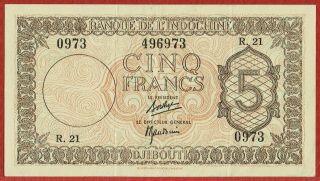 French Somaliland Djibouti (19.  2.  1945) 5 Francs (pick 14) Vf/xf (scarce)