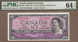 Canada: 10 Dollars Banknote,  (unc Pmg64),  P - 69a/ Bc - 32a,  1954,