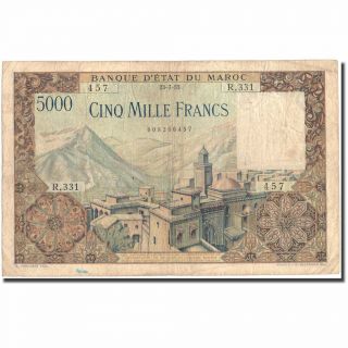 [ 216159] Banknote,  Morocco,  5000 Francs,  1953,  1953 - 07 - 23,  Km:49,  Vf (30 - 35)
