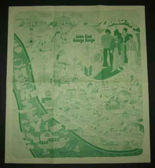 Rare 1974 The Beatles Liverpool,  England Green Pictorial Tourism Map 16 " X 18 "