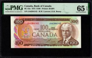 1975 Bank Of Canada $100 Banknote,  Pmg Gem Unc - 65 Epq