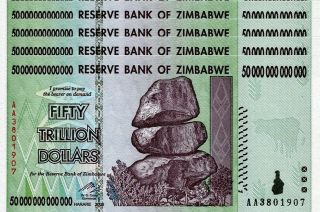 4 X 50 Trillion Zimbabwe Dollar Uncirculated,  Money Currency.  [ 10 20 100 ]