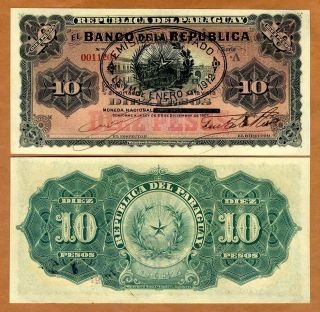 Paraguay,  10 Pesos,  L.  1907 Issued 1912,  P - 129,  Unc Over Century Old,  Hand Sig