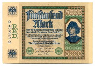 Germany Weimar Republic Reichsbanknote Spinelli 5000 Mark 16.  9.  1922 Au/unc 76