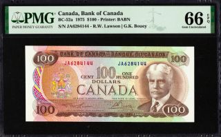 1975 Bank Of Canada $100 Banknote,  Pmg Gem Unc - 66 Epq