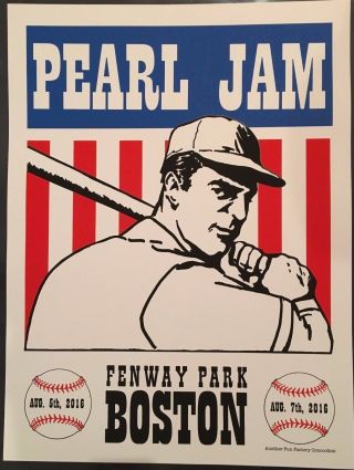 Pearl Jam Poster Fenway Park Boston,  Ma 2016