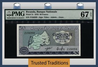 Tt Pk 7c 1976 Rwanda Banque Nationale 50 Francs Pmg 67 Epq Finest Known