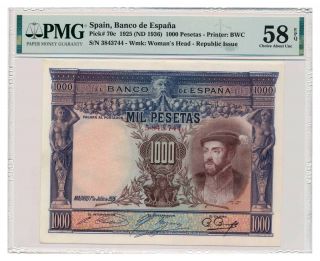 Spain Banknote 1000 Pesetas 1925 Pmg Au 58 Epq Choice About Uncirculated