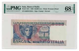 Italy Banknote 50.  000 Lire 1980 Pmg Ms 68 Epq Gem Uncirculated