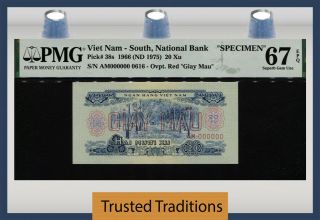 Tt Pk 38s Nd (1975) Viet Nam - South National Bank Specimen 20 Xu Pmg 67q