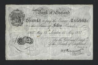 Great Britain 50 Pounds,  Bank Of England Bernard Forgery 50 Pounds,  1937 Scarce