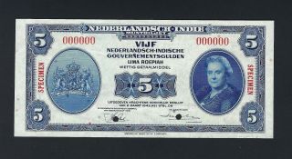Netherlands Indies 5 Gulden 1943 P113s Specimen Uncirculated