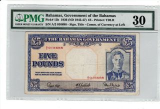 5 Pounds Very Fine Banknote From British Government Of The Bahamas 1945 Pick - 12
