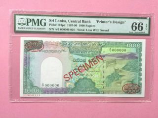 Ceylon Sri Lanka 1,  000 Rupees Specimen Banknote - Gem Uncirculated