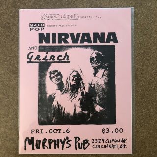 Nirvana Flyer Before Dave Grohl 8.  5 X 11 Flyer Pink