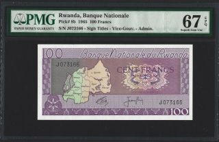 Rwanda 100 Francs 1965,  P - 8b,  Pmg 67 Epq Gem Unc,  Top Pop Single Finest