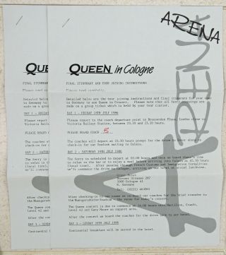 QUEEN Freddie Mercury 2 Tickets and Itinerary From 1986 Magic Tour Cologne Koln 3