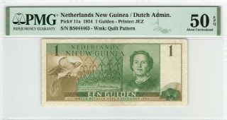 Netherlands Indies Guinea 1 Gulden 1954 Indonesia Pick 11 Pmg Au/unc 50 Epq