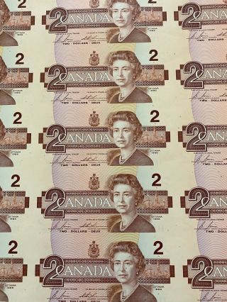 Uncut Sheet of 40 Canada 1986 2 Dollar Bank Notes 2