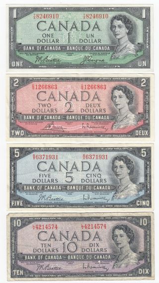 1954 Bank Of Canada $1 - $100 Banknote Set 3