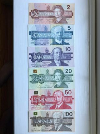 1986 - 1991 Bank Of Canada Bird Series Bank Note Bill Set $2 $5 $10 $20 $50 $100