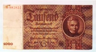 1936 Nazi Germany 1000 Reichsmark Banknote Swastika