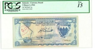 Bahrain Currency Board 5 Dinars 1964 Pick 5a Pcgs 15 Fine