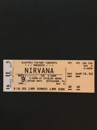 Nirvana Concert Ticket 1993 Final Tour Box Office Ticket
