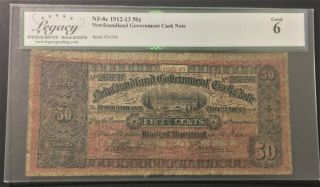 1912 - 13 Newfoundland Cash Note,  50¢ Nf - 8c 26358,  Legacy Grading G6.  36356