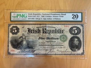 Irish Republic Bond Banknote Ps101 $5 Issued 1866 For Irish Independence Pmg20